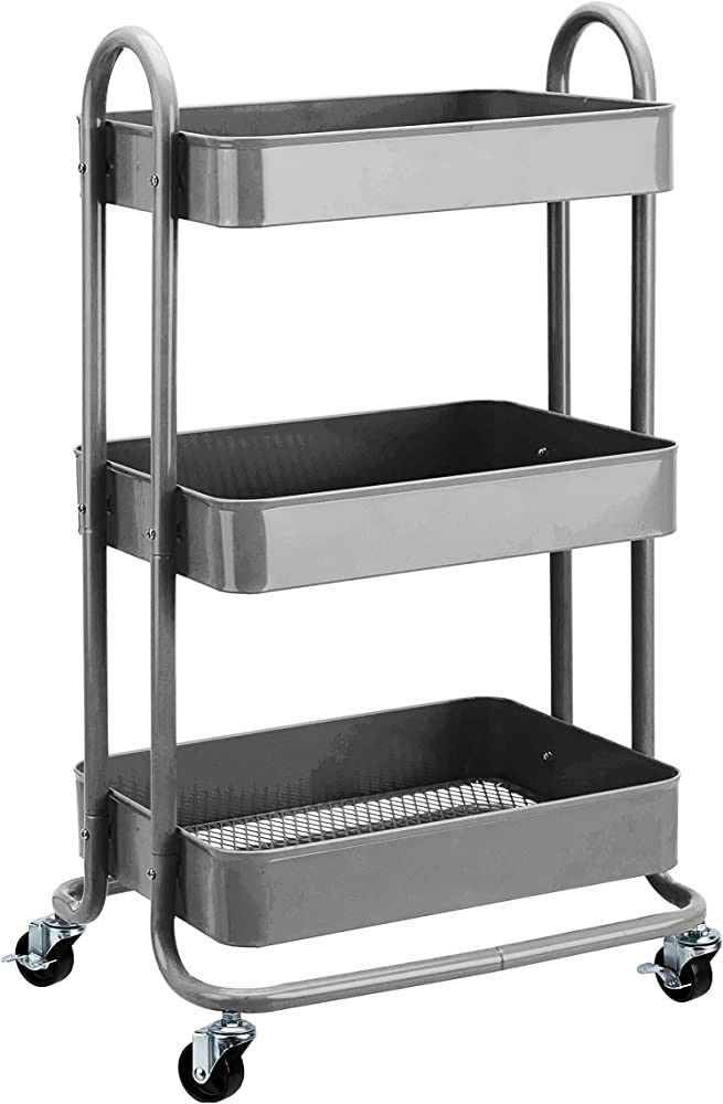 Amazon Basics 3-Tier Rolling Utility or Kitchen Cart - Charcoal | Amazon (US)