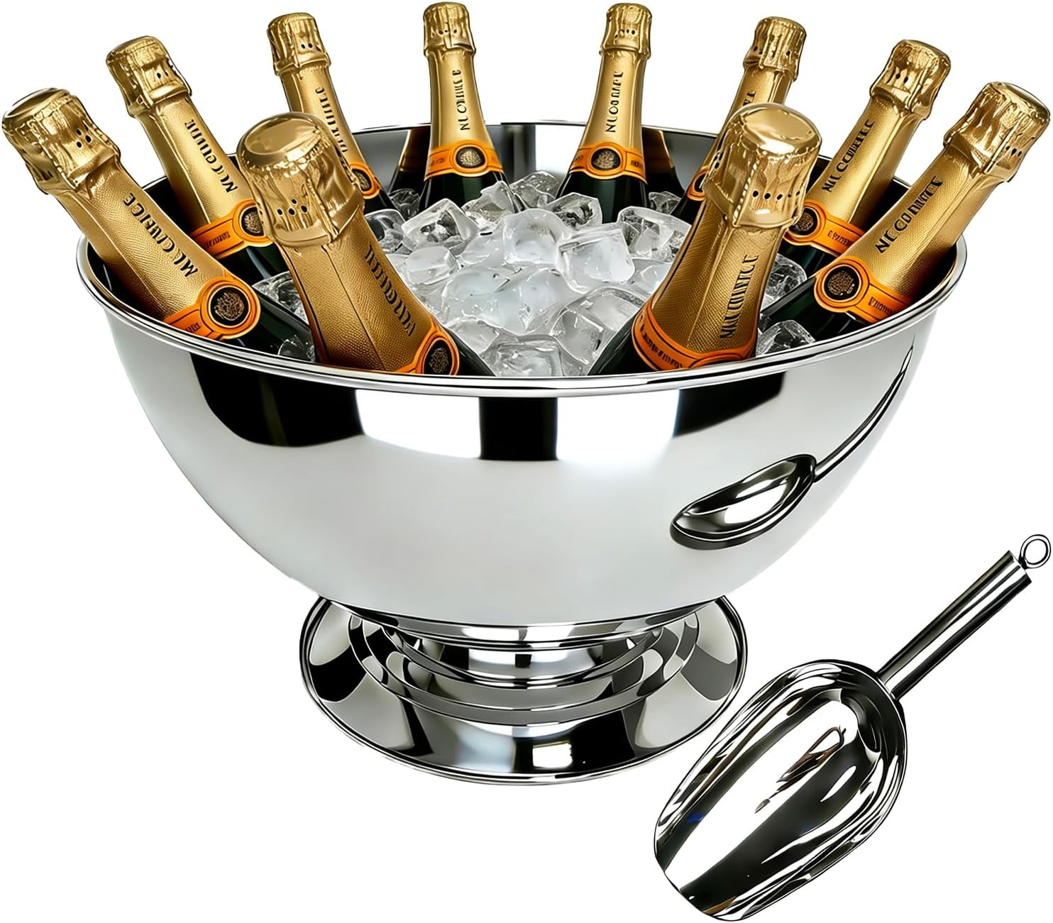 Stainless Steel Champagne Bucket with Scoop, 15.3" Large Capacity Ice Bucket with Detachable Base, Mirror Polished Inside & Out, Heavy Duty Wine Chiller Bowel for 8 Bottles Parties, Weddings | Amazon (US)