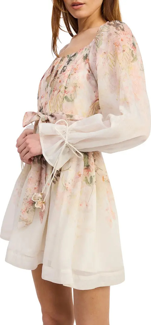 Floral Print Tie Waist Long Sleeve Chiffon Minidress | Nordstrom