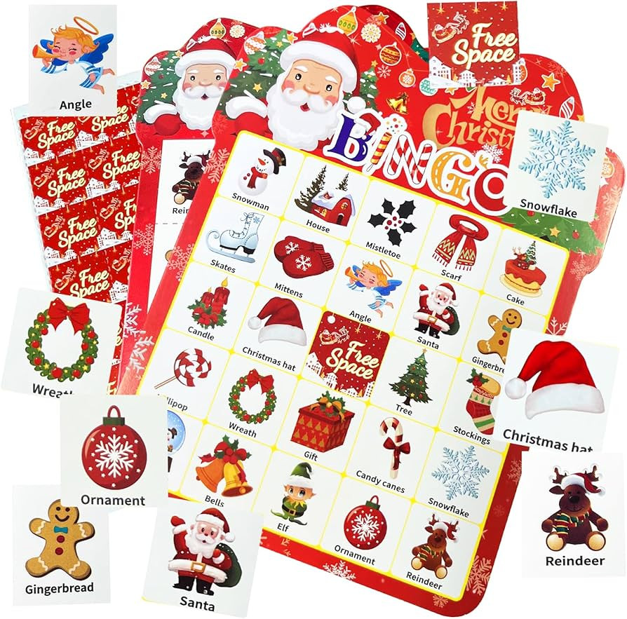Christmas Bingo Game 24Players - Card for Kids Christmas Party Favor Family Activities Party Card... | Amazon (US)