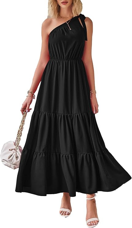 PRETTYGARDEN Women's Floral Maxi Dress 2024 Knot One Shoulder Sleeveless Ruffle Hem Flowy Boho Dr... | Amazon (US)