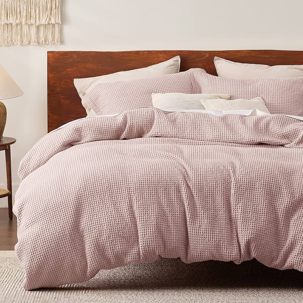 Bedsure Cotton Duvet Cover King - 100% Cotton Waffle Weave Pink Duvet Cover King Size, Soft and B... | Amazon (US)