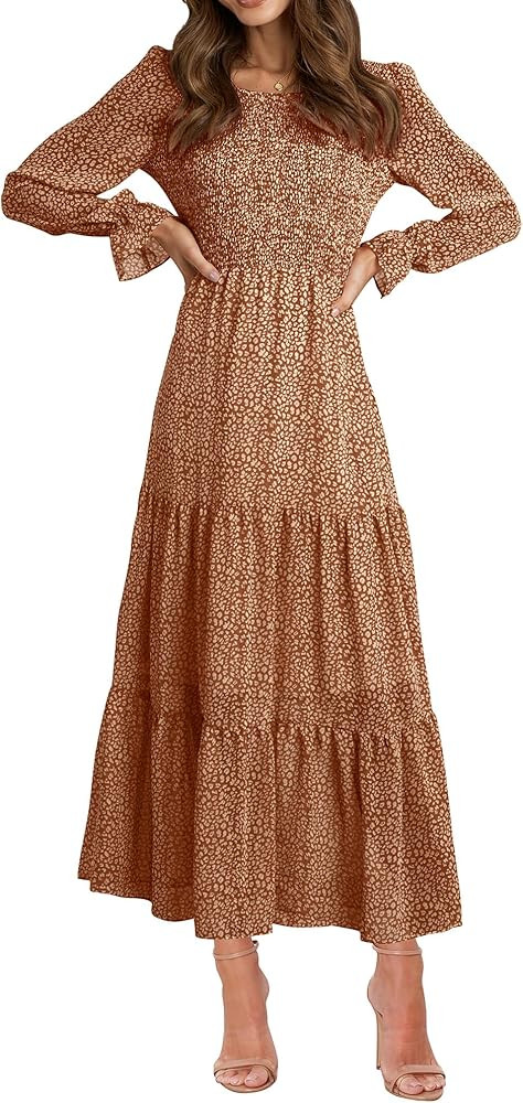 BTFBM Women Casual Long Sleeve Crew Neck Fall Dress Bohemian Relaxed Fit Floral Flowy Maxi Dresse... | Amazon (US)