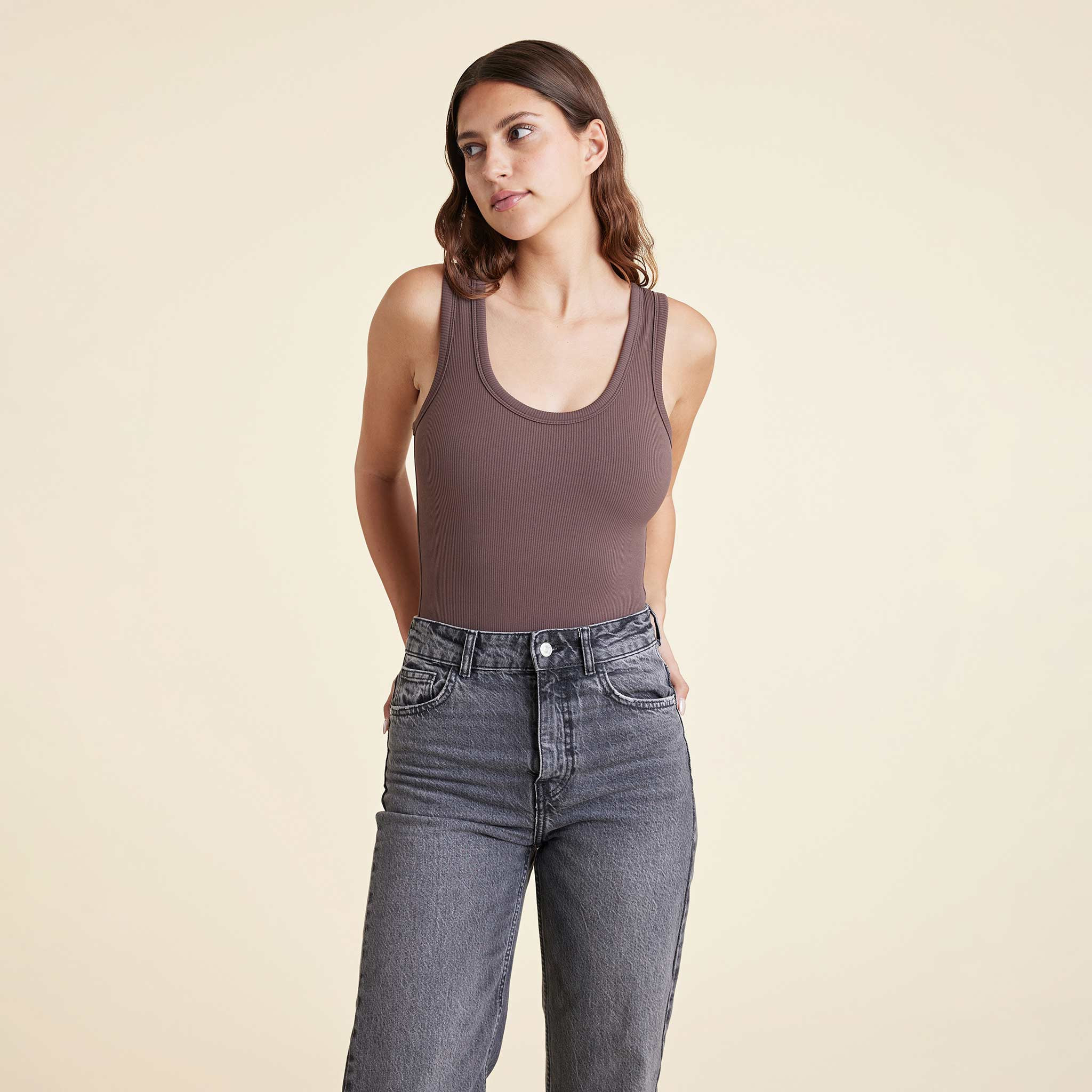 Ribbed Scoop Tank Bodysuit | nuuds