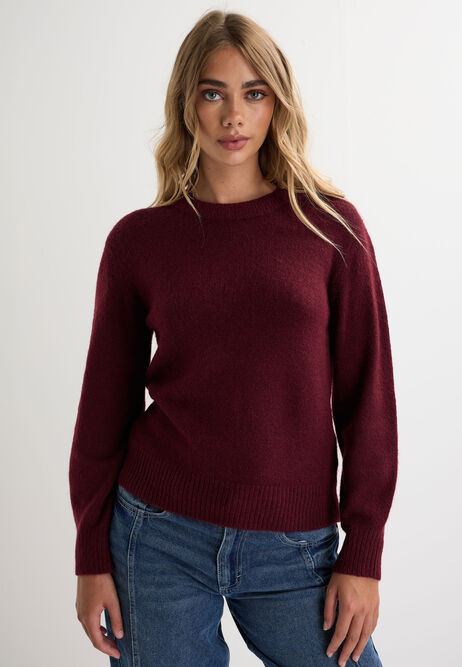 Womens Burgundy Textured Crew Neck Jumper | Peacocks