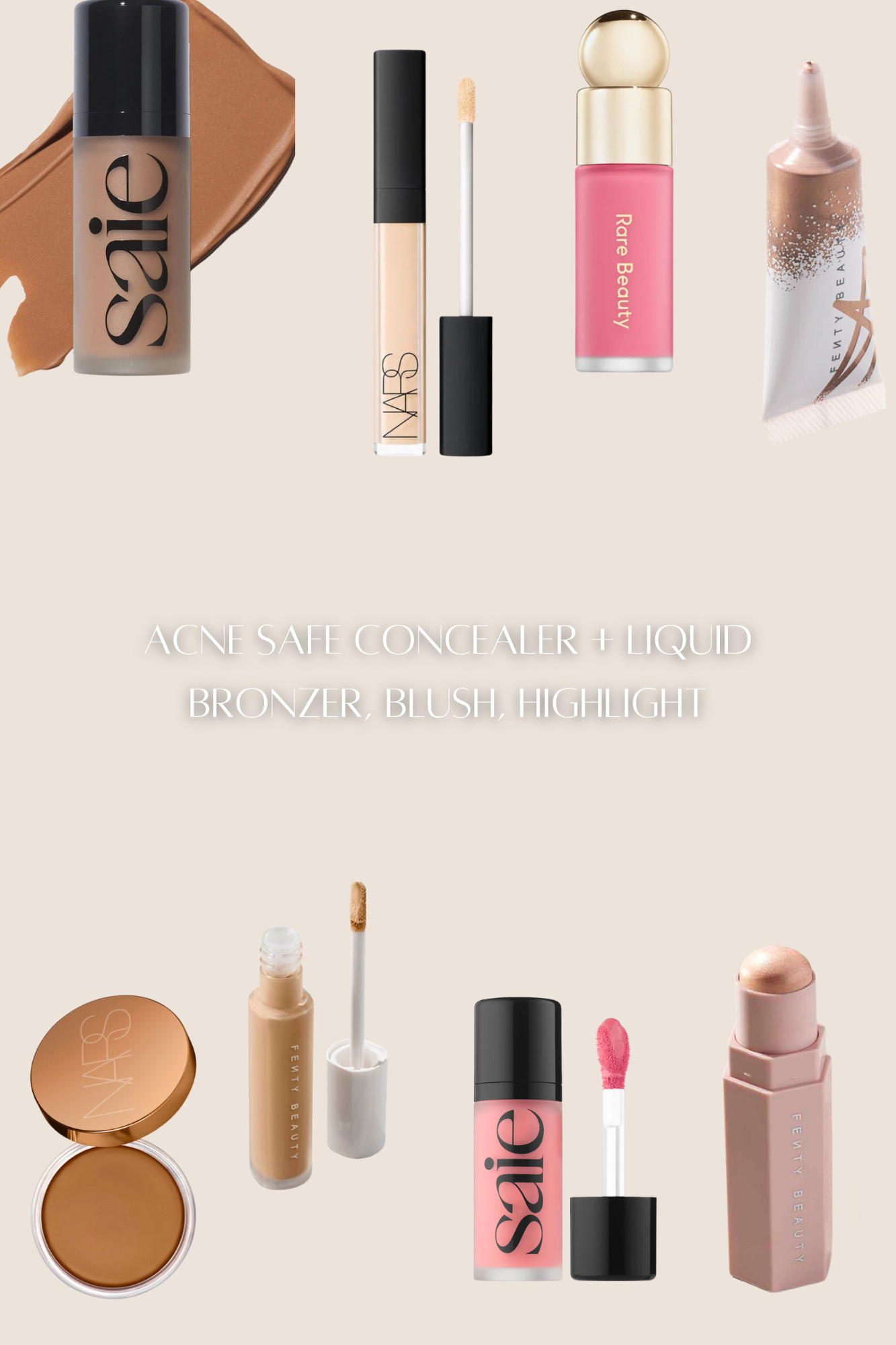 Acne Safe make up the series: liquid concealer, bronzer, blush, & highlighters. 

 #LTKGiftGuide #LTKSaleAlert #LTKBeauty