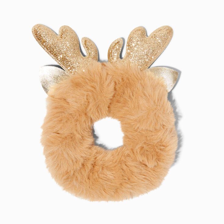 Glitter Reindeer Antlers Furry Hair Scrunchie | Claire's (US)