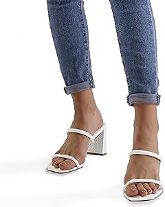 mysoft Women's 3 inch Block Heel Square Toe Sandals Two Straps Mules Backless Slip On Dress Shoes | Amazon (US)