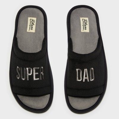 Men's dluxe by dearfoams Super Dad Fathers' Day Slippers - Black | Target
