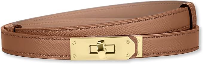 LumiSyne Women Skinny Leather Belt Solid Color Alloy Turn Lock Adjustable Waistband Thin Waist Be... | Amazon (US)