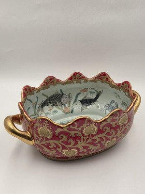 Antique XL Chinese handpainted Red porcelain 24kt gold Oval Footbath, Jardiniere | eBay US