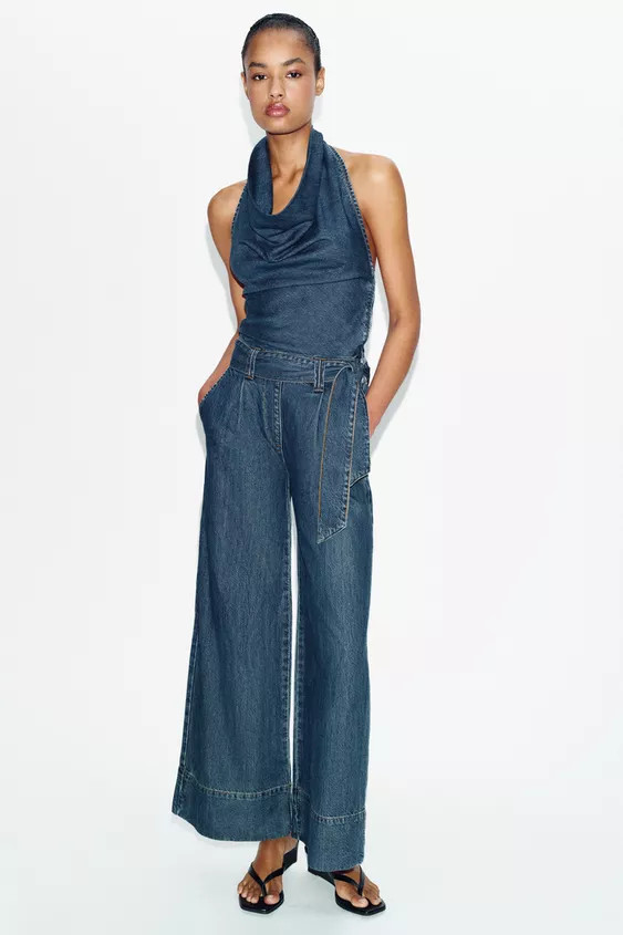 Z1975 HALTER DENIM JUMPSUIT WITH BELT | Zara UK