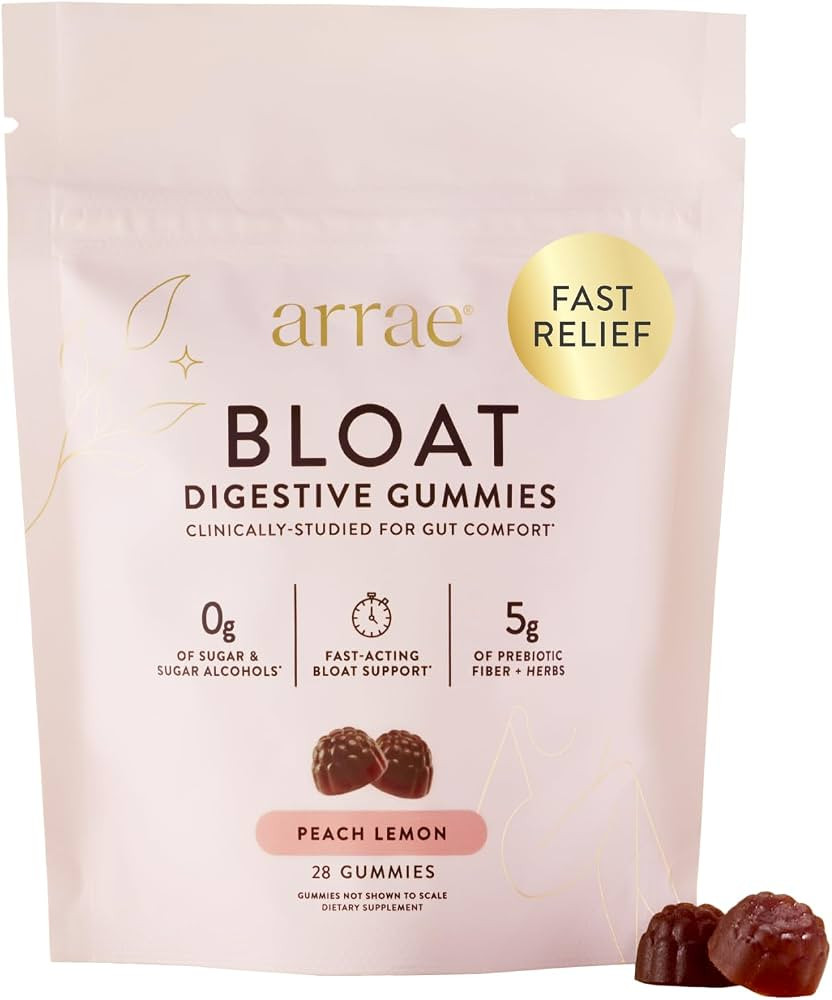Arrae Bloat Gummies - Sugar-Free Debloat Gummies - Prebiotic Fiber - Peach Lemon Flavor - 60 Coun... | Amazon (US)
