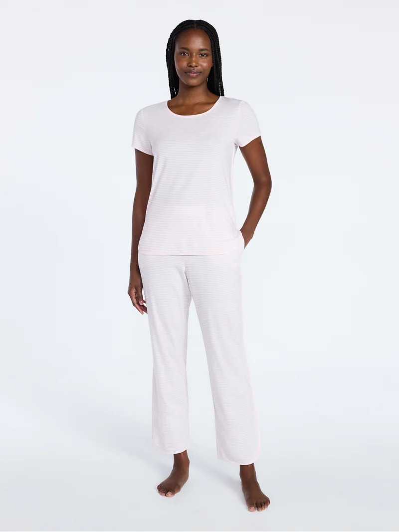 Joyspun Women's Lightweight Short Sleeve Sleep Tee and Pants Set, 2-Piece, Sizes XS-3X | Walmart (US)