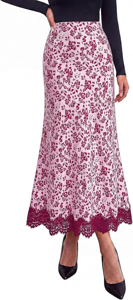 PRETTYGARDEN Women's Flowy Satin Midi A Line Skirt | Amazon (US)