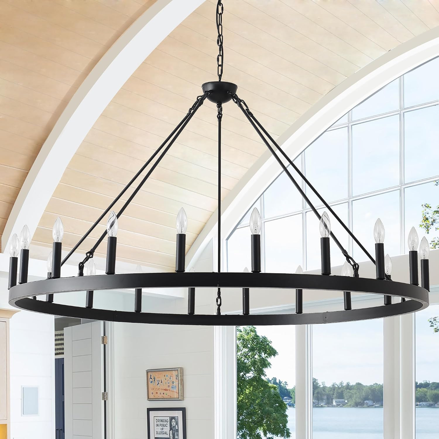 53 Inch Black Extra Large Wagon Wheel Chandelier, 20-Lights | Amazon (US)
