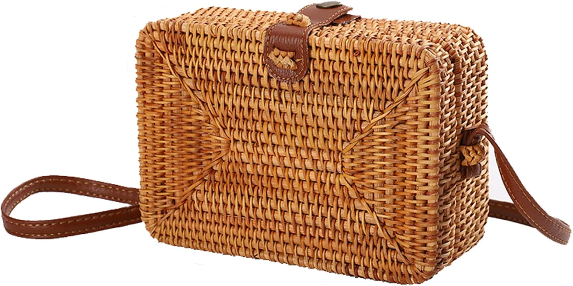 VODIU Square Rattan Bag for Women - Handmade Straw Bags - Wicker Purse Boho Shoulder Crossbody Be... | Amazon (US)