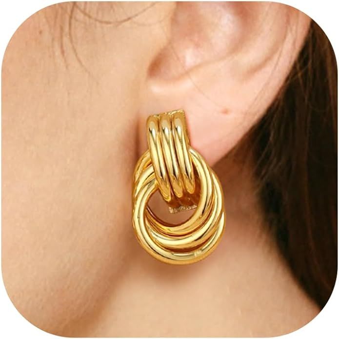 Chunky Statement Gold Dangle Drop Earrings for Women Trendy Dainty Thick Non Tarnish Large Big 14... | Amazon (US)