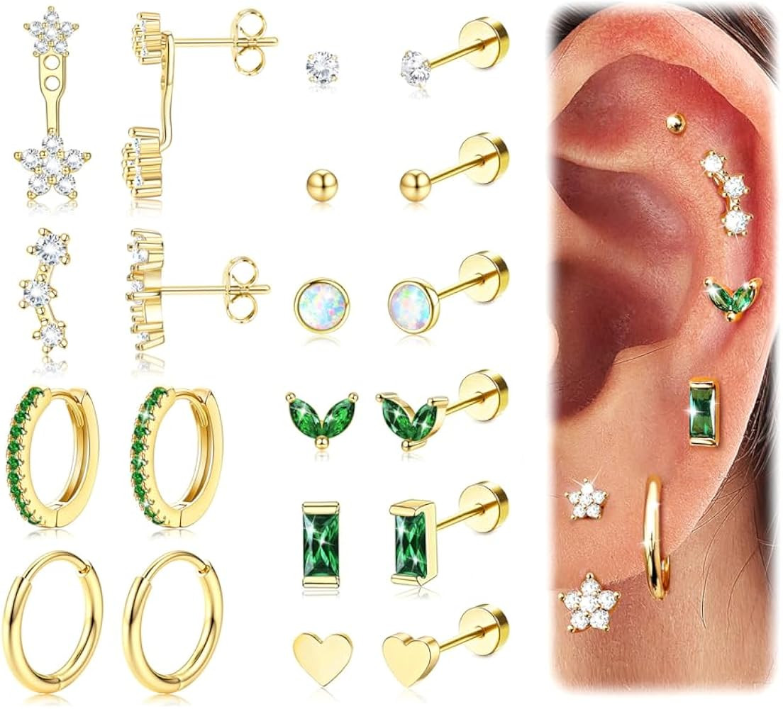 THUNARAZ 14K Gold Flat Back Earrings Hypoallergenic Stud Earrings for Women Surgical Steel Earrin... | Amazon (US)