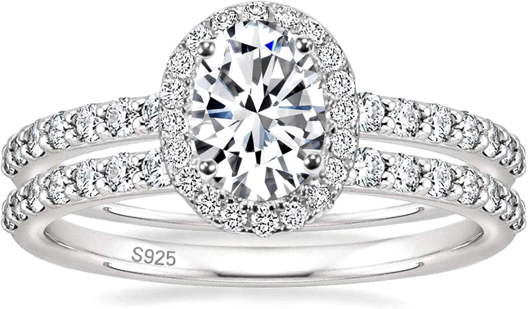 EAMTI 1.5CT 925 Sterling Silver Cubic Zirconia Bridal Rings Sets Oval Cut CZ Engagement Rings Wed... | Amazon (US)
