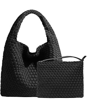 JINMANXUE Woven Purse for Women, Neoprene Top-handle Shoulder Bag, Hobo Tote, Travel Handbag, Wri... | Amazon (US)