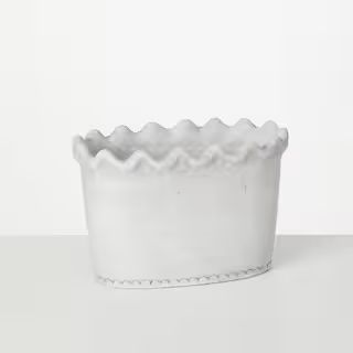 SULLIVANS 6.25&quot; White Scalloped Edge Cement Garden Pot CMT1215 - The Home Depot | The Home Depot