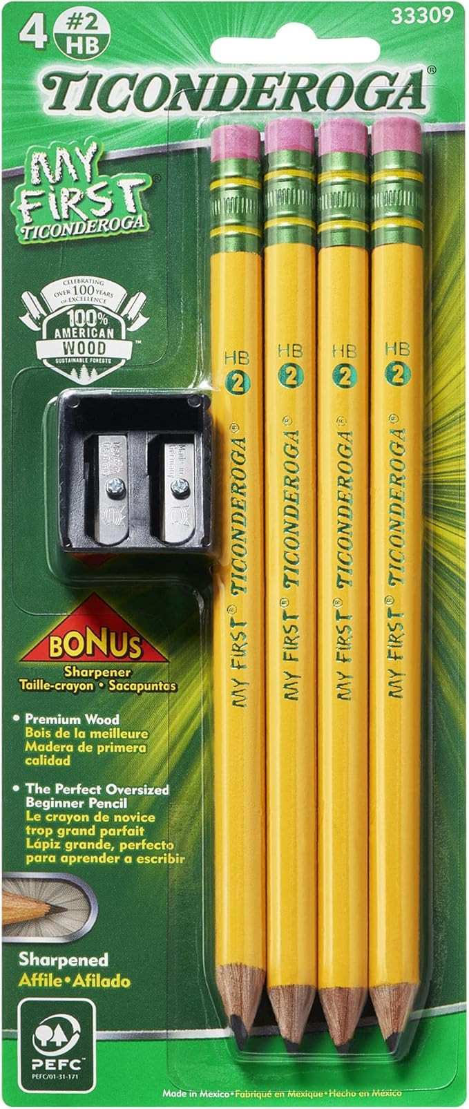 TICONDEROGA My First Pencils, Wood-Cased #2 HB Soft, Pre-Sharpened with Eraser, Includes Bonus Sh... | Amazon (US)