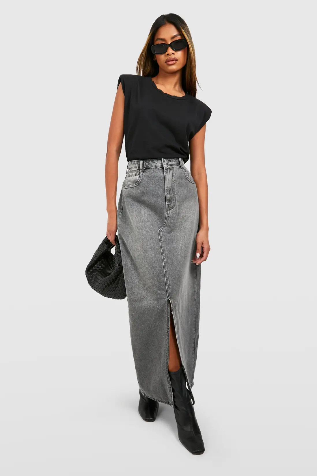 Split Front Denim Maxi Skirt | boohoo (US & Canada)
