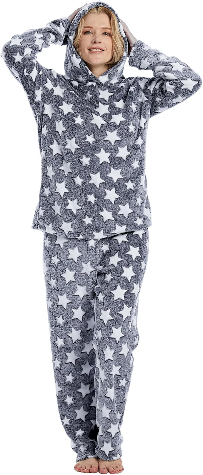 Womens Pajamas Fleece Set Jogger Sets Pajamas For Women Sets Soft 2 Piece With Hoodie | Amazon (US)