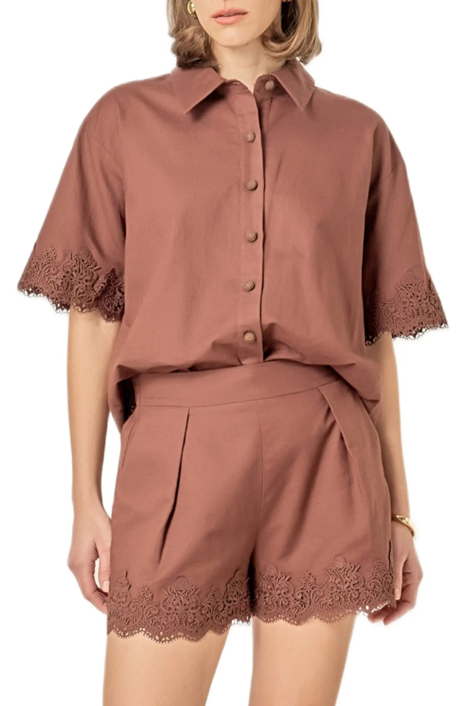 Embroidered Lace Linen Blend Shirt | Nordstrom