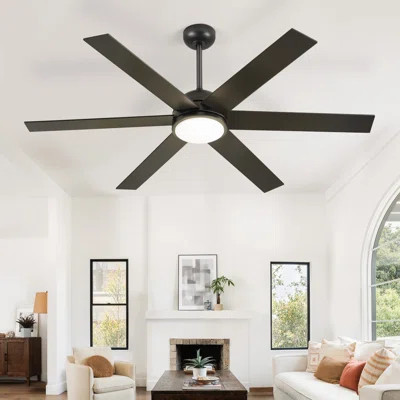 58" Modern Black Ceiling Fan With Led Light And Remote For Medium Room/large Room | Wayfair North America