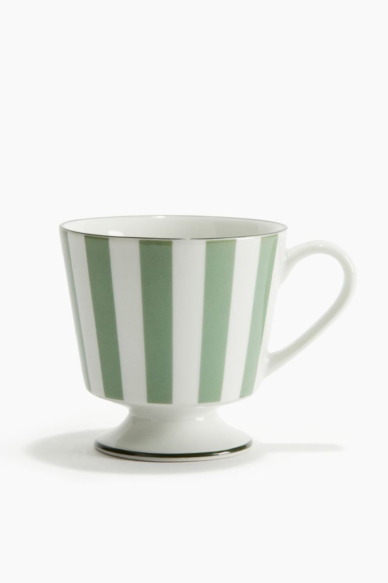Footed Porcelain Mug - Green/striped - Home All | H&M US | H&M (US + CA)