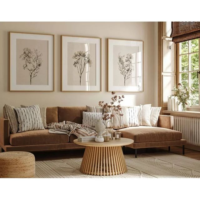 3 Piece Framed Art Prints Beige Botanical Line Poster Pictures Botanical Canvas Wall Painting for... | Walmart (US)