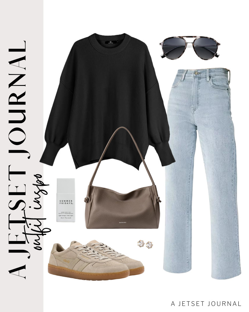 The last look features a black LILLUSORY knit sweater with KDF jeans for an easy casual outfit. Complete the look with Gola Elan sneakers, a BOSTANTEN shoulder bag, stud earrings, and SOJOS sunnies. 

 #LTKSeasonal #LTKSaleAlert #LTKTravel