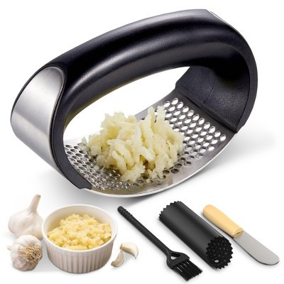 Cheer Collection Stainless Steel Garlic Press Rocker Set with Soft Grip Handle Black | Target