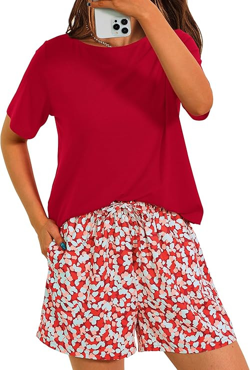 PRETTYGARDEN Women's Summer 2 Piece Outfits Lounge Sets Short Sleeve Tee Shirts Tops Blouses Pock... | Amazon (US)
