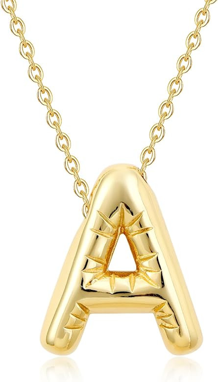 Lcherry Valentine's Day Gifts Bubble Letter Necklace Gold Plated Initial Necklaces for Women Tren... | Amazon (US)
