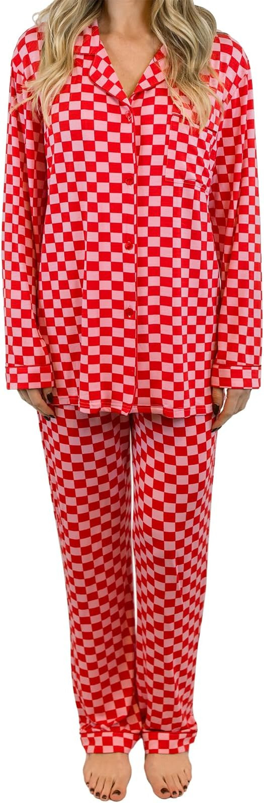 Women Y2k Pajama Set 2 Piece Print Lounge Sets Long Sleeve Button Shirt Elastic Pants Sleepwear M... | Amazon (US)