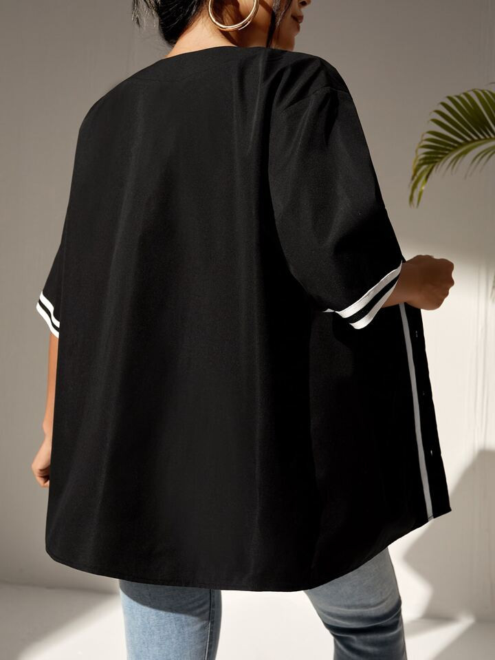 SHEIN Coolane Letter Graphic Striped Trim Baseball Shirt | SHEIN