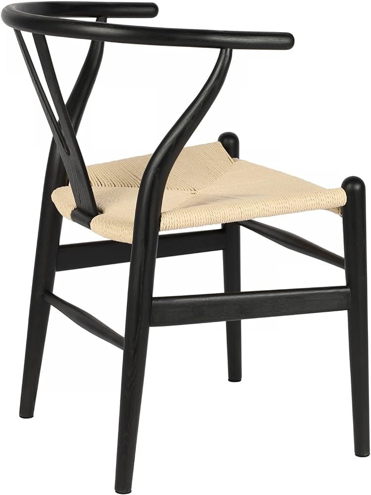 Tomile Solid Wood Wishbone Chair Y Chair Mid-Century Armrest Dining Chair, Hemp Seat (Ash-Black F... | Amazon (US)