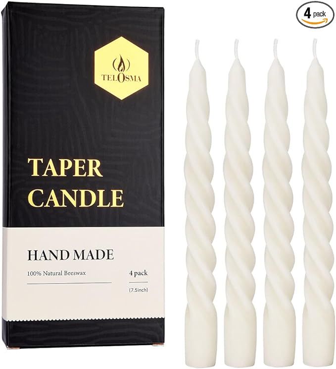 Beeswax Taper Candles Set of 4,Spiral Taper Candle Dripless Long Candle Sticks for Dinner Wedding... | Amazon (US)
