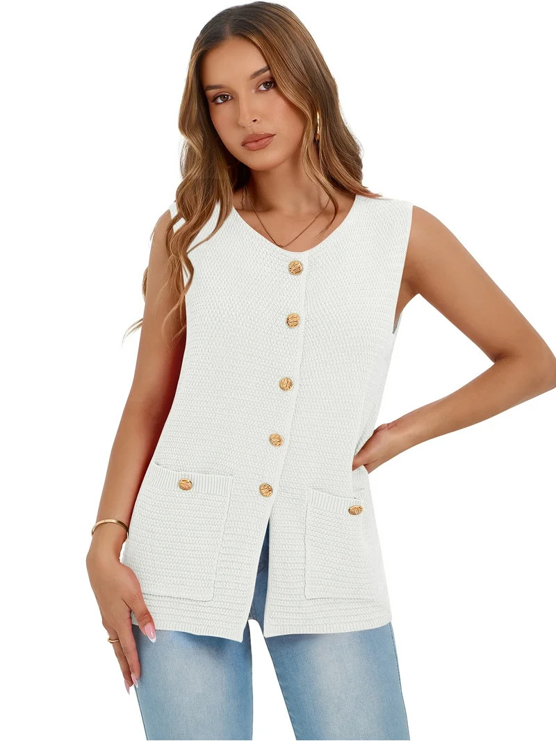 PRETTYGARDEN Women's Button Up Sweater Vest Top, Lightweight, Sizes S-XXL | Walmart (US)
