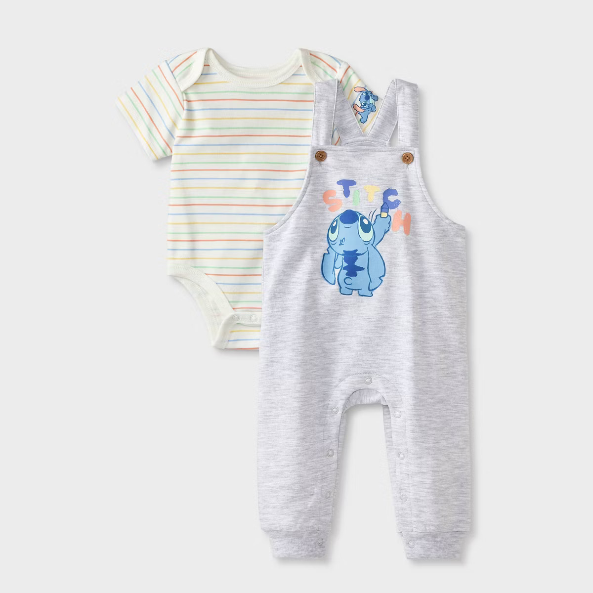 Baby Boys' 2pc Disney Lilo & Stitch Long Sleeve Bodysuit and Overalls Set - Oatmeal | Target