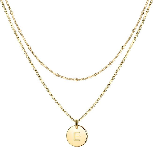 IEFWELL Initial Necklaces for Women Girls - Gold Silver Rose Gold Double Side Engraved Hammered C... | Amazon (US)