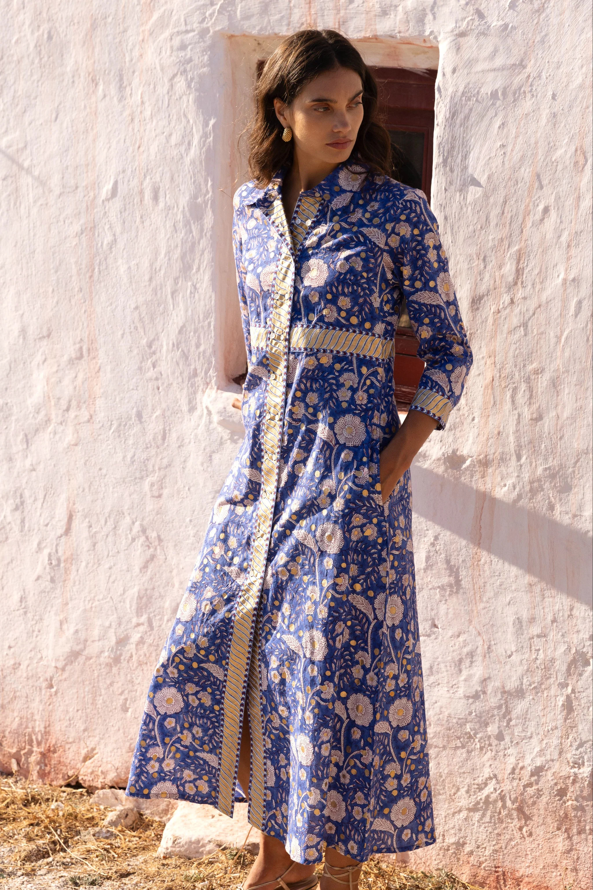 Shirt Dress Maxi- Carolina Cobalt | Oliphant Design