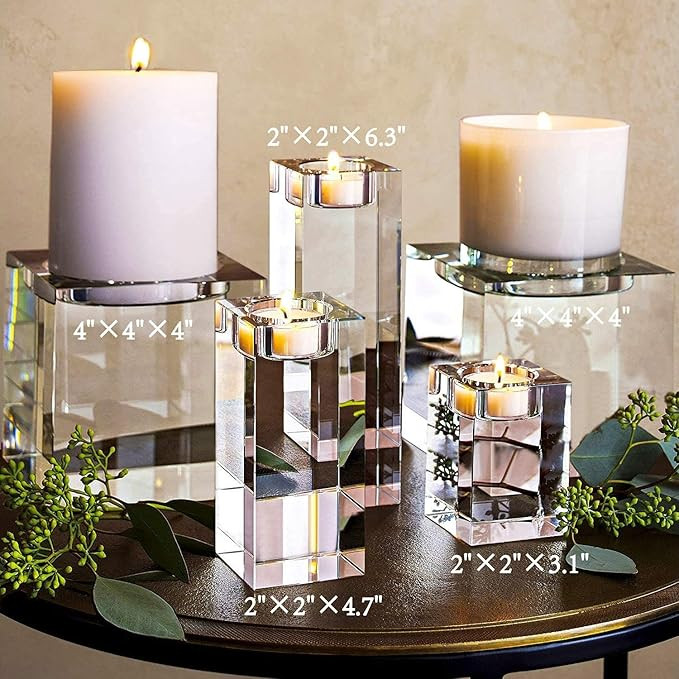 Le Sens Amazing Home Large Crystal Candle Holders Set of 3, 3.1/4.7/6.2 inches Height, Heavy Soli... | Amazon (US)