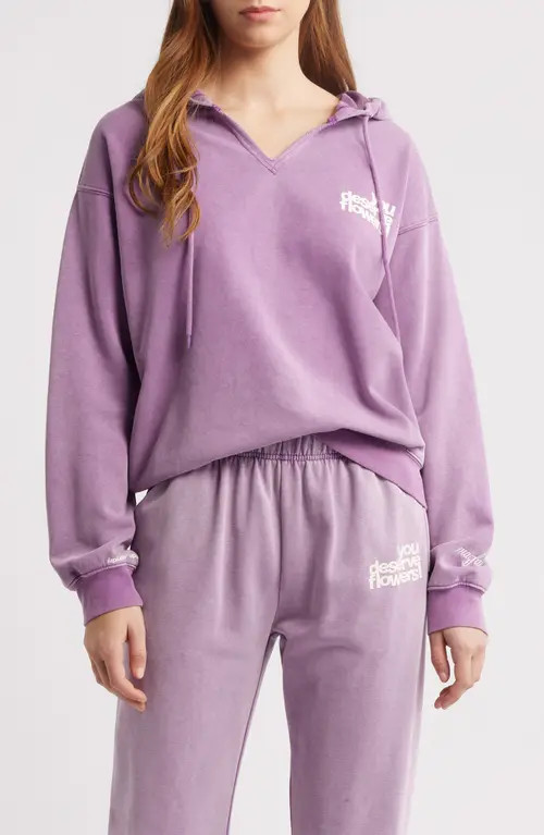 THE MAYFAIR GROUP You Deserve Flowers French Terry Graphic Hoodie in Purple at Nordstrom, Size Medium | Nordstrom