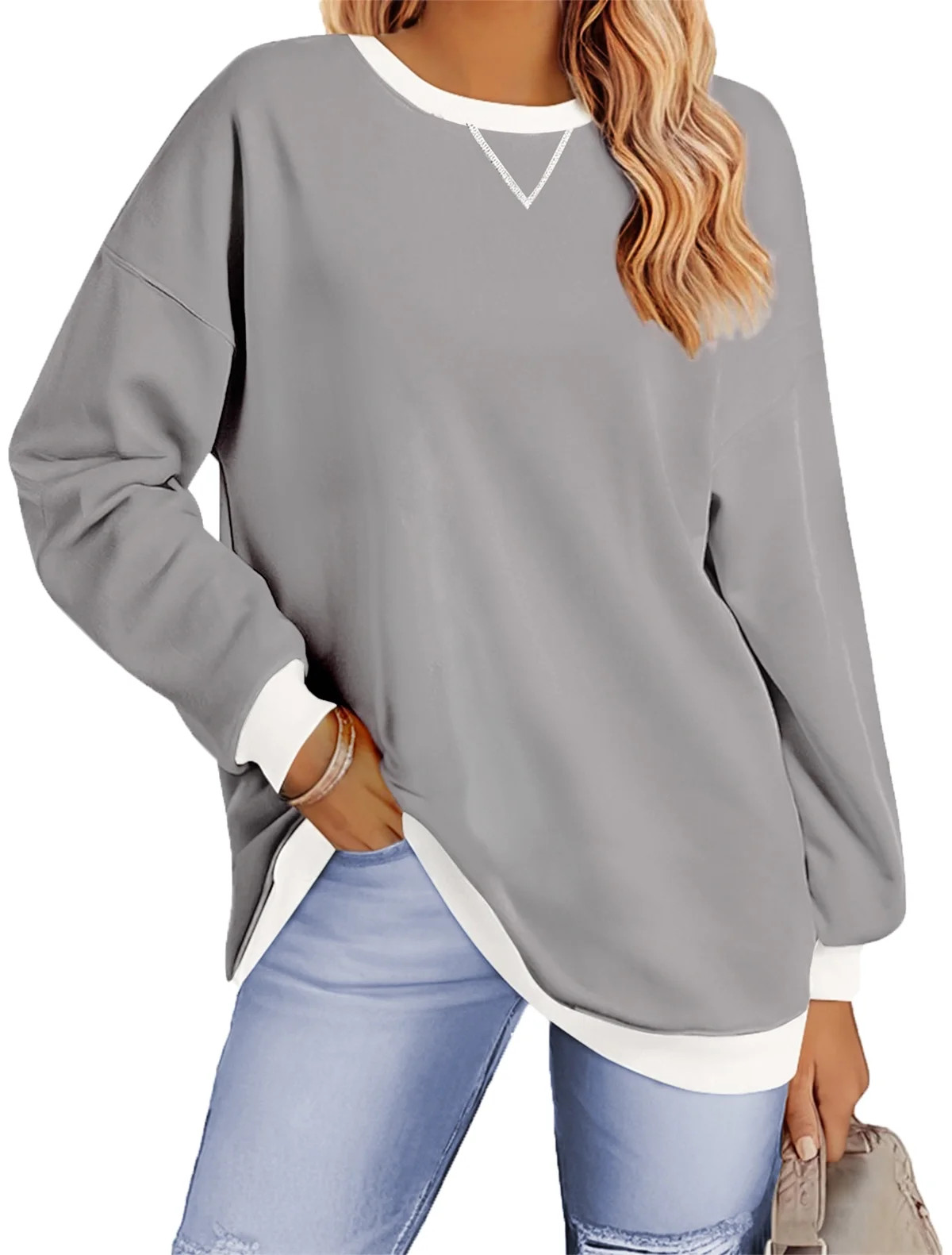 Fantaslook Color Block Sweatshirts for Women Crewneck Long Sleeve Oversized Pullover Tops Casual ... | Walmart (US)