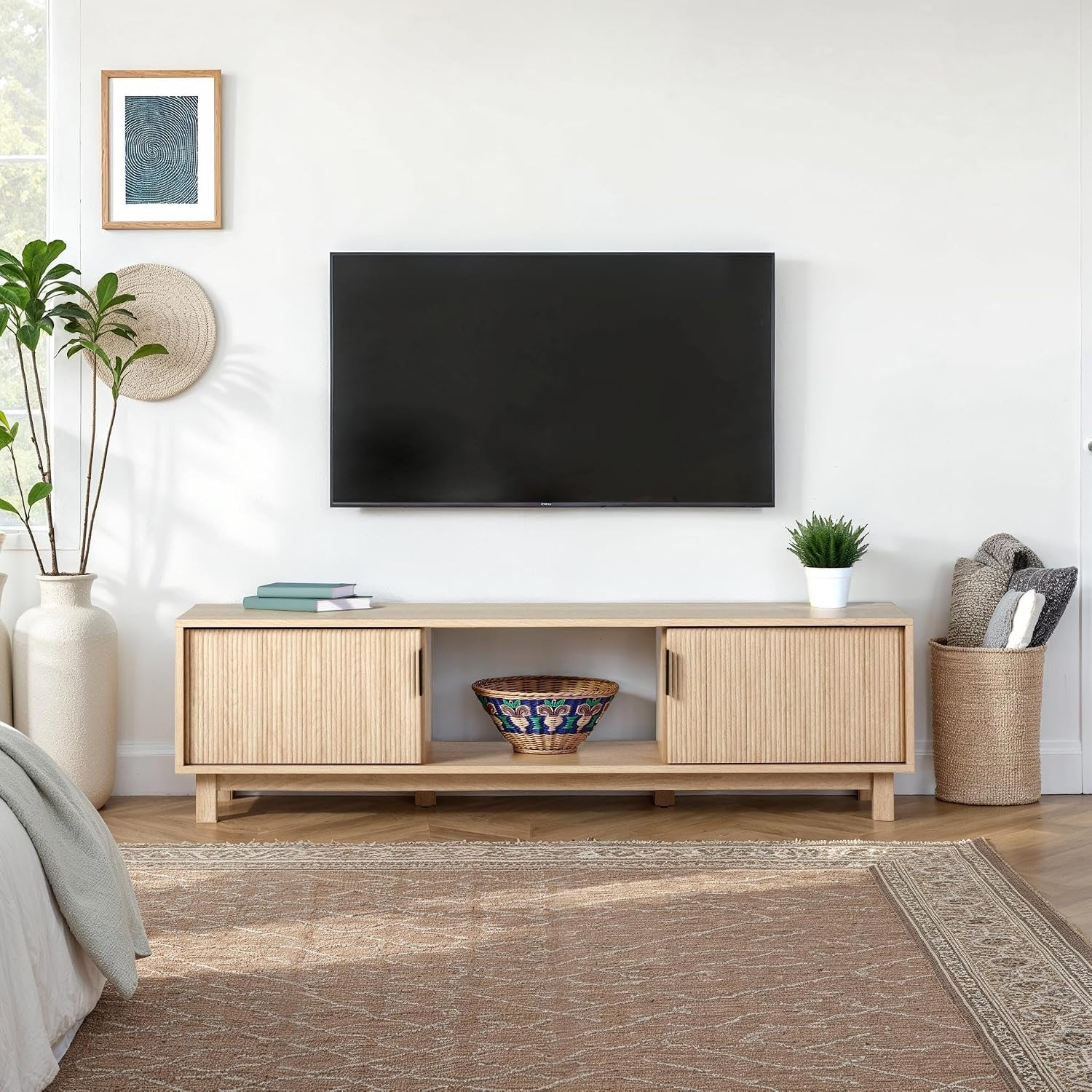Walker Edison Arundo Fluted TV Stand for TVs up to 65 Inches, 58" TV Stand, Coastal Oak | Amazon (US)