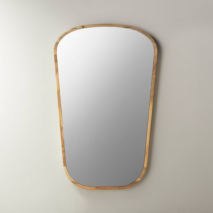 Asymmetrical 20"x32" Oval Wood Framed Wall Mirror Brown - Hearth & Hand™ with Magnolia | Target